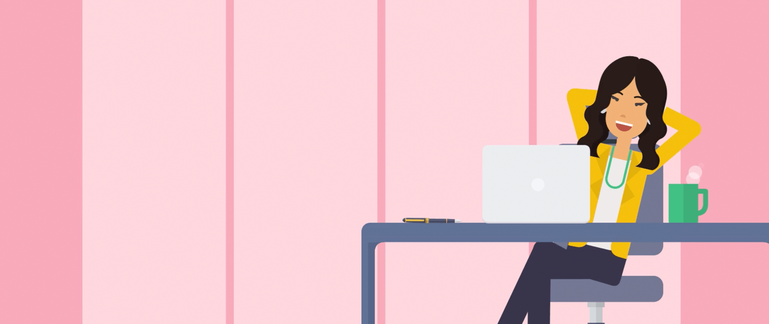 Illustration of a young instructional designer in their office creating a video on their laptop. Banner image for resource post "Getting Started with Animation in Instructional Design"